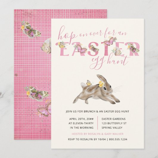 蝶とイースターバニー ブランシュと卵の宝探し 招待状 (正面/裏面)