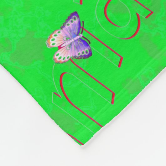 蝶とエマの名前のロゴ、 フリースブランケット (角)