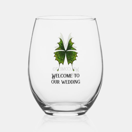 蝶とエレガントなウェディングワイングラス ステムなしワイングラス (正面)