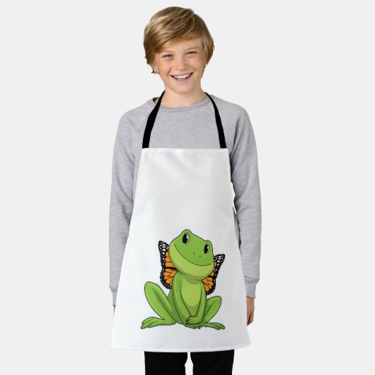 蝶とカエル エプロン (着用した状態)