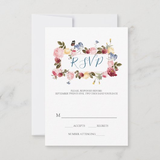 蝶とカラフル花 出欠カード (正面)