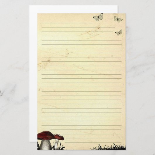 蝶とキノコの古い紙文房具 便箋 (正面/裏面)