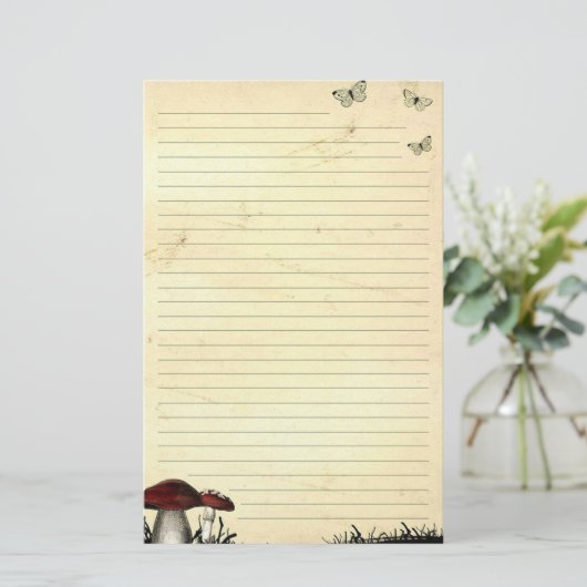 蝶とキノコの古い紙文房具 便箋 (スタンド正面)