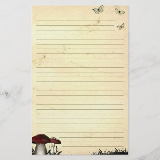 蝶とキノコの古い紙文房具 便箋 (正面)