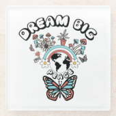 蝶とキノコの夢の大きなインスピオ前向きー ガラスコースター (正面)