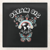 蝶とキノコの夢の大きなインスピオ前向きー ガラスコースター (正面)