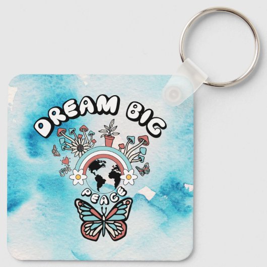蝶とキノコの夢の大きなインスピオ前向きー キーホルダー (裏面)