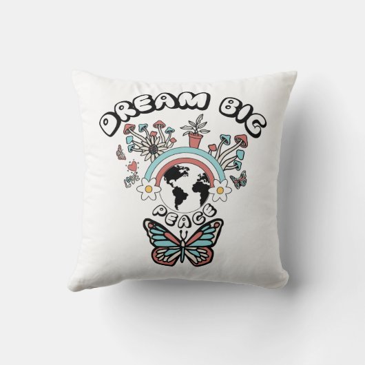 蝶とキノコの夢の大きなインスピオ前向きー クッション (裏面)