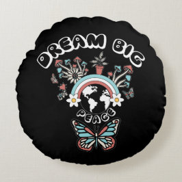 蝶とキノコの夢の大きなインスピオ前向きー ラウンドクッション