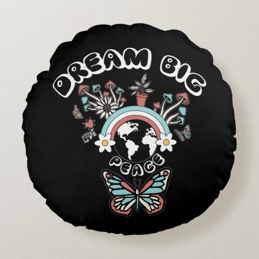 蝶とキノコの夢の大きなインスピオ前向きー ラウンドクッション (正面)