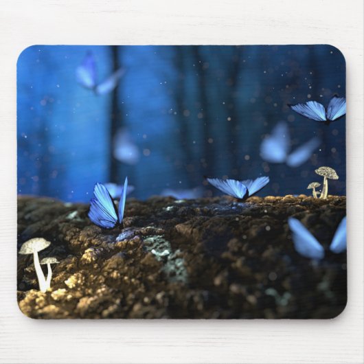 蝶とキノコを持つ魔法の妖精の森 マウスパッド (正面)
