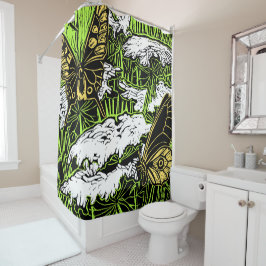 蝶とクイーンアンズレース シャワーカーテン