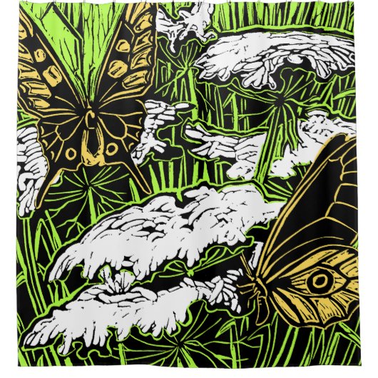 蝶とクイーンアンズレース シャワーカーテン (正面)