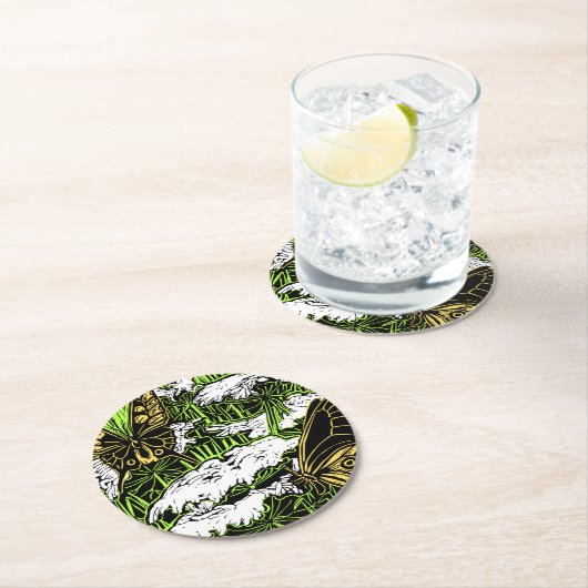 蝶とクイーンアンズレース ラウンドペーパーコースター (インサイチュ)