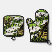 蝶とクイーンアンズレース 鍋つかみ&鍋敷きセット (正面)