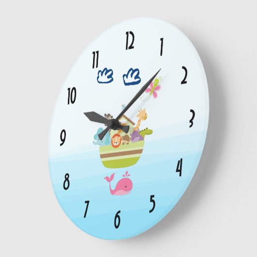 蝶とクジラをモチーフにした、キュートな動物園の動物の箱 ラージ壁時計 (傾斜)