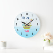 蝶とクジラをモチーフにした、キュートな動物園の動物の箱 ラージ壁時計 (ホーム)