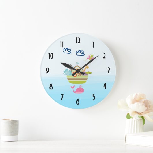 蝶とクジラをモチーフにした、キュートな動物園の動物の箱 ラージ壁時計 (ホーム)