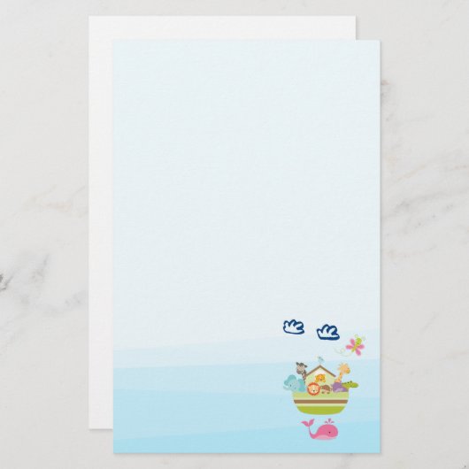 蝶とクジラをモチーフにした、キュートな動物園の動物の箱 便箋 (正面/裏面)