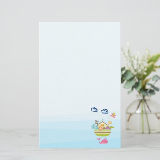 蝶とクジラをモチーフにした、キュートな動物園の動物の箱 便箋 (スタンド正面)