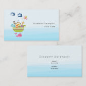 蝶とクジラをモチーフにした、キュートな動物園の動物の箱 名刺 (正面/裏面)