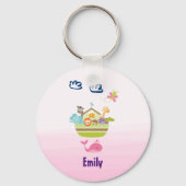 蝶とクジラを描いたかわいいジャングル動物の箱舟 キーホルダー (正面)