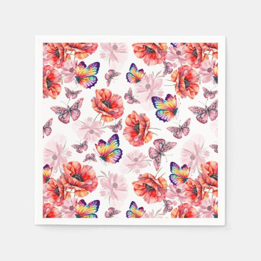 蝶とケシの花 スタンダードカクテルナプキン (正面)