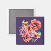 蝶とケシの花 マグネット (正面/裏面)