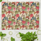 蝶とサボテンと明るい夏のパターン キッチンタオル (折り畳み)