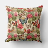 蝶とサボテンと明るい夏のパターン クッション (正面)
