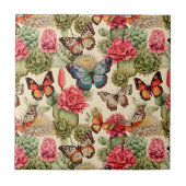 蝶とサボテンと明るい夏のパターン タイル (正面)