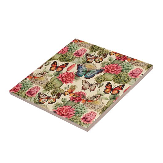 蝶とサボテンと明るい夏のパターン タイル (側面)