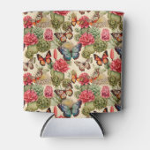 蝶とサボテンと明るい夏のパターン 缶クーラー (正面)