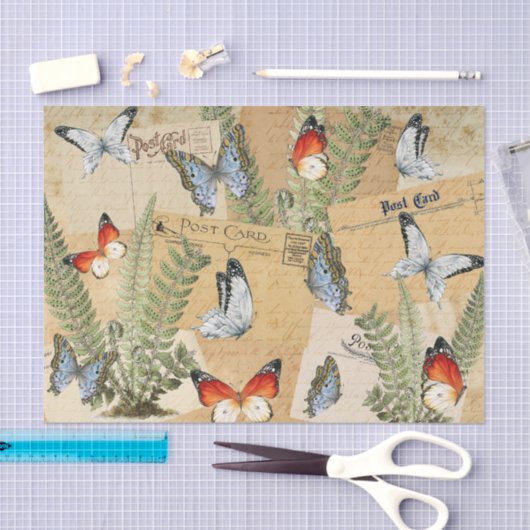 蝶とシダティッシュペーパー 薄葉紙 (クラフト)