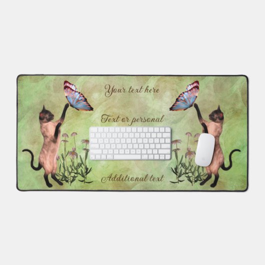 蝶とシャムパーソナライズされた猫 デスクマット (キーボード&マウス)