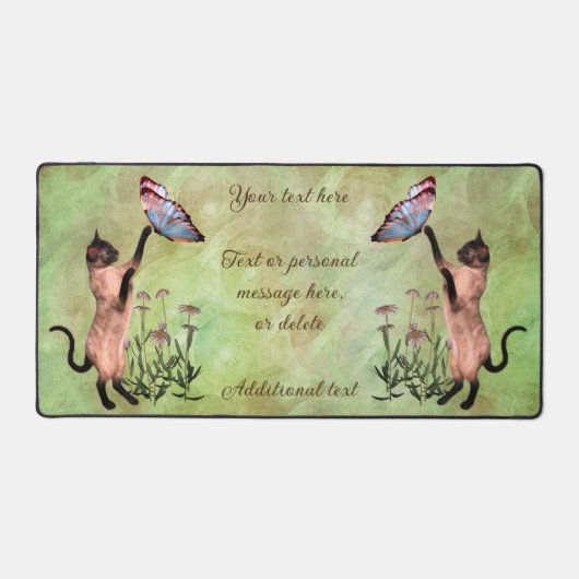 蝶とシャムパーソナライズされた猫 デスクマット (正面)