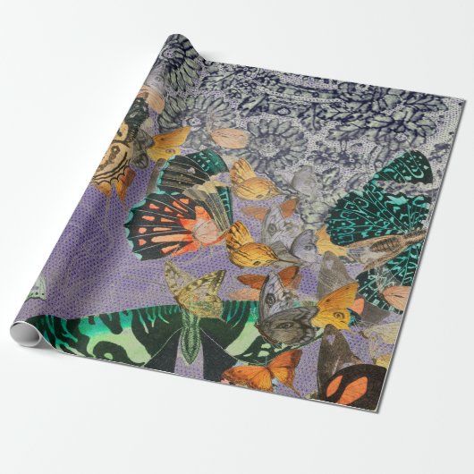 蝶とシャンティリーレースのラッピング紙 ラッピングペーパー (アンロールド)