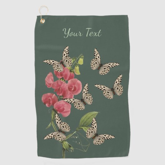 蝶とスイートピーの花 ゴルフタオル (正面)