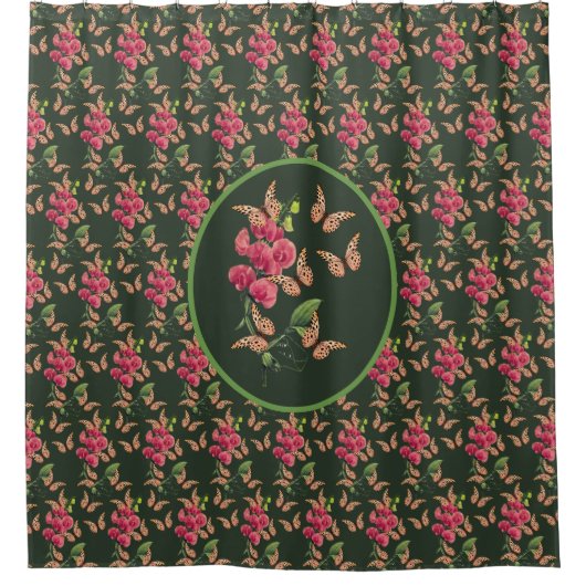 蝶とスイートピーの花 シャワーカーテン (正面)