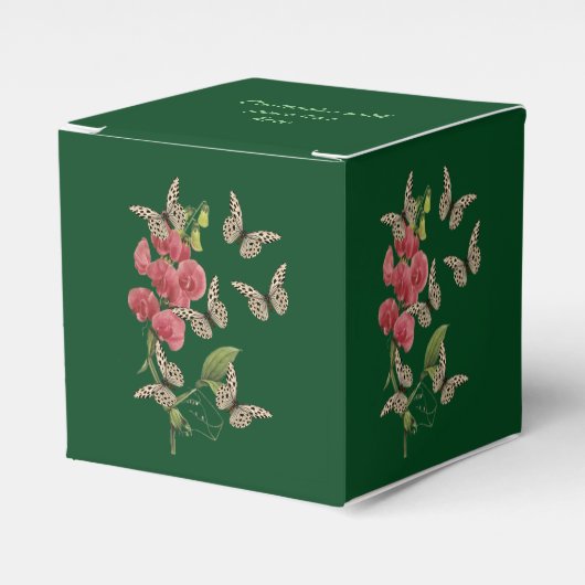 蝶とスイートピーパーソナライズされた花 フェイバーボックス (正面サイド)