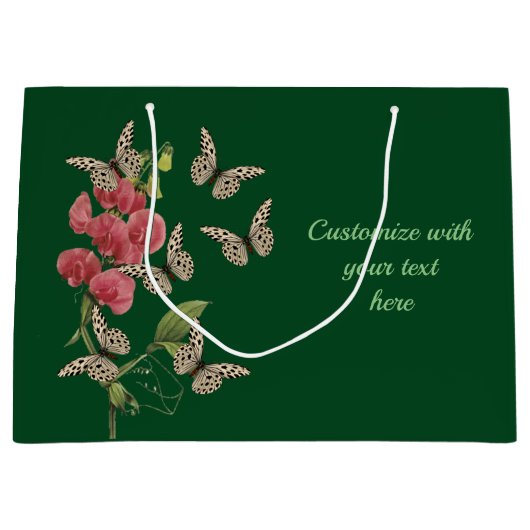 蝶とスイートピーパーソナライズされた花 ラージペーパーバッグ (正面)