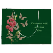 蝶とスイートピーパーソナライズされた花 ラージペーパーバッグ (裏面)