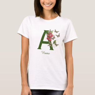 蝶とスイートピー モノグラムイニシャル A 名前 Tシャツ