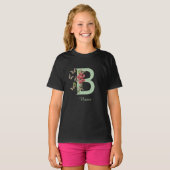 蝶とスイートピー モノグラムイニシャルB 名前   Tシャツ (正面フル)