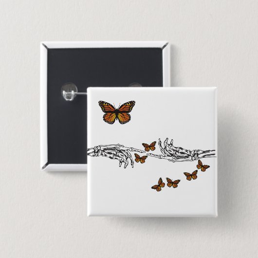 蝶とスケルトン 缶バッジ (正面&裏面)