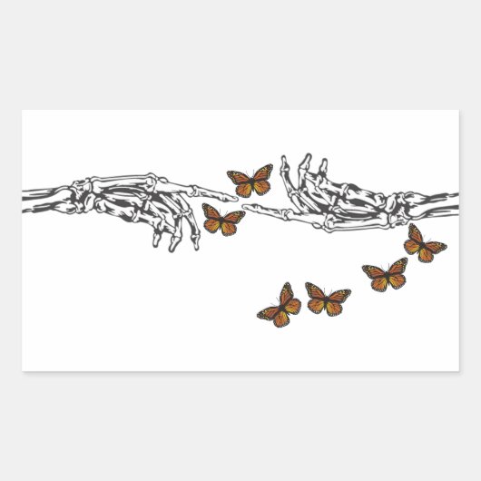 蝶とスケルトン 長方形シール (正面)