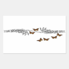 蝶とスケルトン 長方形シール