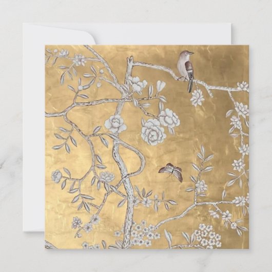 蝶とスズメのゴールドオリエンタルガーデンシーン 招待状 (正面)