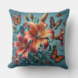 蝶とタイガーユリ クッション