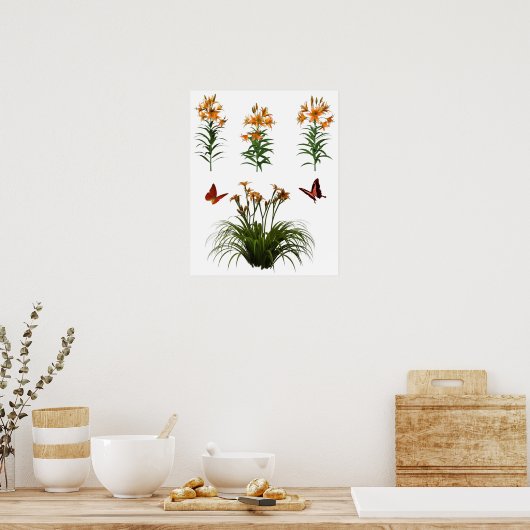 蝶とタイガーユリ ポスター (キッチン)